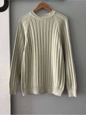 Vintage Paul Stuart Men’s Large Cotton Light Green Pullover Ribbed Knit Sweater